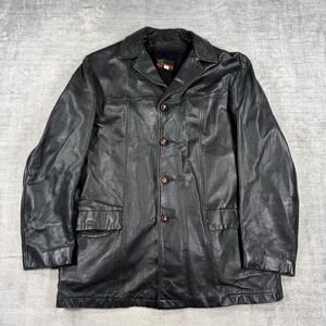 Vintage McGregor Jacket Mens 46 Long Black 60s Leather Faux Fur Lined Distressed